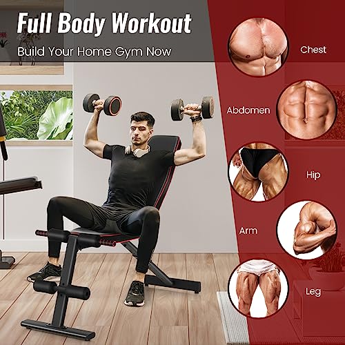 Goplus Adjustable Weight Bench, Heavy Duty Exercise Bench Press for Full Body Strength Training, Sit-up & Weight Lifting, Multipurpose Decline Flat Incline Workout Bench for Home Gym, Black