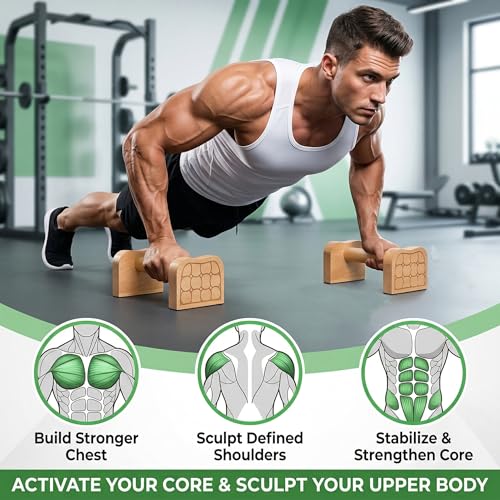 Wooden Parallettes Bars, Solid Beech Wood Push-up Stand for Calisthenics, Non-Slip Push Up Bars for Home Gym, Wrist-Friendly Push Up Handles for Handstand & Strength Training