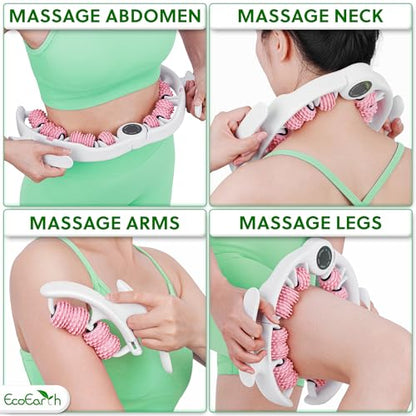 EcoEarth Cellulite Massage Roller - Handheld Fascia Massager with Detachable Handles - Anti Cellulite Tool for Legs, Thighs, Buttocks & Belly - Deep Tissue Muscle Roller for Lymphatic Drainage - color: Pink