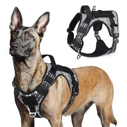 rabbitgoo Tactical Dog Harness for Large, No Pull Military Service Vest - color: B&W Geometric, size: Large