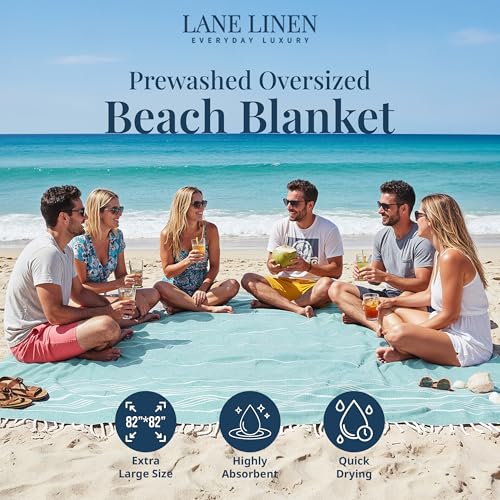 LANE LINEN Beach Blanket Sand Free, Picnic & Oversized Beach Towel - Aqua - color: 05: Aqua, size: Beach Blanket (82" x 82")