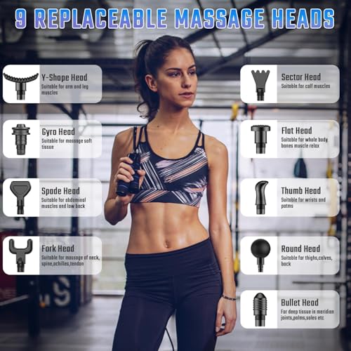 cotsoco Massage Gun Deep Tissue, Muscle Massage Gun with 9 Attachment Heads 20 Speeds & Silent Brushless Motor for Pain Relief, Handheld Percussion Back Massager Gun, Fathers Day Dad Gifts(Black)