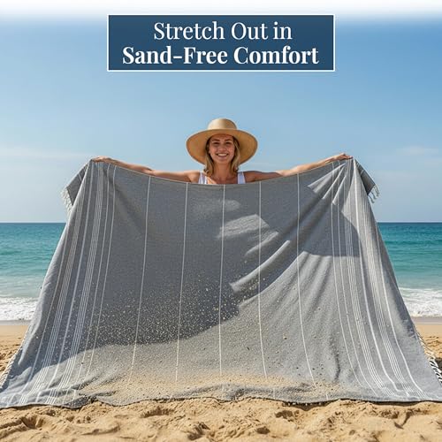 LANE LINEN Beach Blanket Sand Free, Picnic & Giant Beach Towel - Grey - color: 08: Grey, size: Beach Blanket (82" x 82")