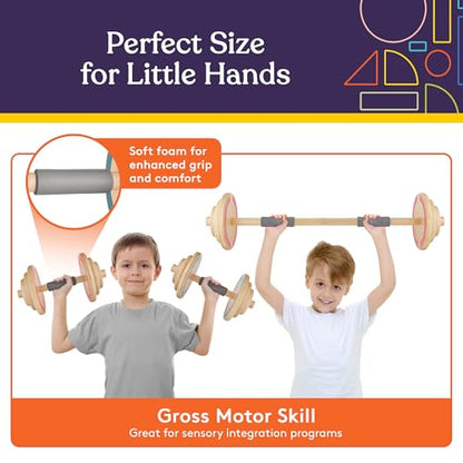 Special Supplies Kids Wooden Workout Play Weights Set - Adjustable Dumbbells and Barbell Set for Home Gym Equipment, Exercise Workout Set for Fitness Activities (Barbell + Dumbbells)