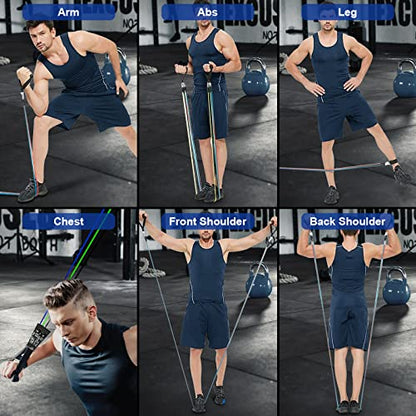 Resistance Bands Set (12pcs), Workout Bands with Handles, Door Anchor, Ankle Straps and Carry Bag, Exercise Bands for Shape Body and Home Workouts