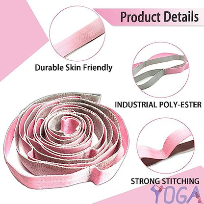 Stretching Strap Yoga Strap with Loops, Stretch Straps for Physical Therapy, Non-Elastic Exercise Strap for Pilates, Dance and Gymnastics with Workout Guide - color: Black+Pink/Light Gray