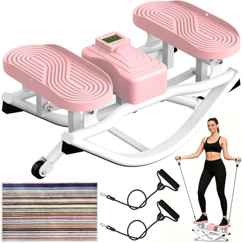 Rock Stepper Side to Side Exercise Machine, Rocking Stepper for Home Gym with LCD Display & Resistance Bands, Low-Impact Step Rocker Workout Equipment Supports 330 lbs