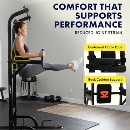 Power Tower Pull Up Station with Free Standing Pull Up Bar, Multi-Grip Workout Frame with 6 Adjustable Heights, H-Base Stability, Steel Construction, 330 lb Capacity for Home Gym, Black