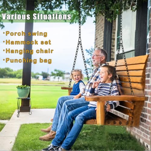 2 Pack Hanging Swing Chain with 4 Carabiners 44in, 660LB Capacity Heavy Duty Hammock Hardware Kit for Punching Bags, Swing Chairs, Indoor & Outdoor Gym (Black, 44in, 2pcs)