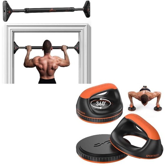 Sportneer Adjustable Doorway Pull Up Bar Bundle with Rotating Push Up Bar Handles for Home Gym Workout