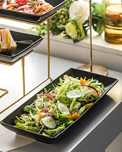 LYEOBOH 3 Tier Serving Tray, Porcelain Tiered Serving Stand with Platters - color: Black, style: 14inch Rectangle platter