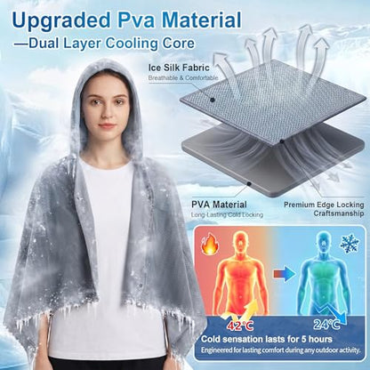 Cooling Hooded Beach Towel Cloak for Men Women - UPF 50+ Sun Proteciton Double Layer PVA Fabric Cool Towel Cape, Instant Cooling Soft Ice Towelfor Beach Yoga Camping (Gray) - color: Gray