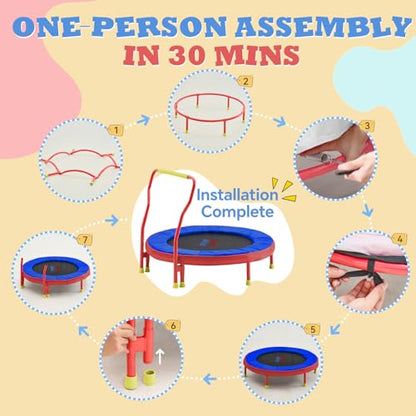 SPORTSOUL Mini Trampoline for Kids 3-6 with Super Safe Foam Handle Bar - color: Red & Blue