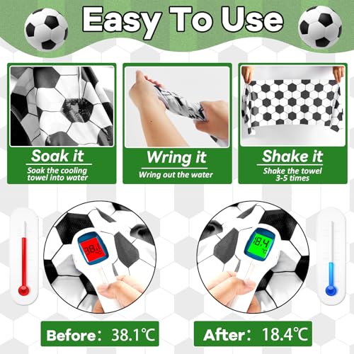 30Pcs Soccer Cooling Towels for Neck and Face 40 x 12 Inch Ball Sports Team Gifts Workout Ice Towel for Gym Sweat Microfiber Breathable Chilly Bulk Neck Wraps for Athletes Camping Travel Outdoor - style: Soccer Ball