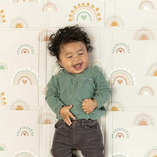 Infantino Foldable Soft Foam Play Mat, Reversible 57x57” Baby Mat for Floor Time, Lightweight, Portable & Easy to Store, Water Resistant, Wipeable, Rainbows - style: Rainbows