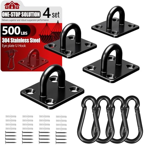 sprookber 304 Stainless Steel Pad Eye Snap Hook, M5 Ceiling Hook 500Lb,8Pcs - size: 2 Inch, style: Black Square