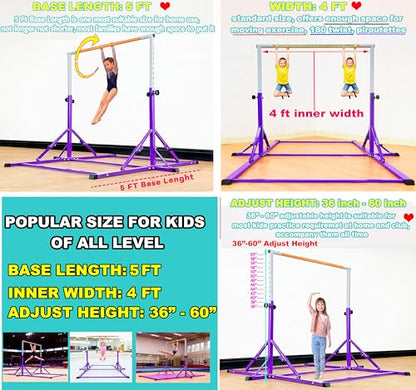 MARFULA Gymnastic Kip Bar for Kids Teens Ages 3-25 of All Gymnastic Levels - color: Purple(5 Ft Base)