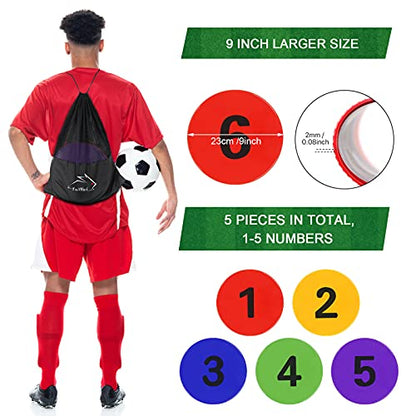 9 Inch Poly Spots Numbered Spot Markers for Gym Floor,10 Pcs Non-Slip Rubber Floor Dots with Numbers Poly Dots Flat Field Cones for Sports Training (Soccer/Basketball/PE), Dance & Classroom Activities