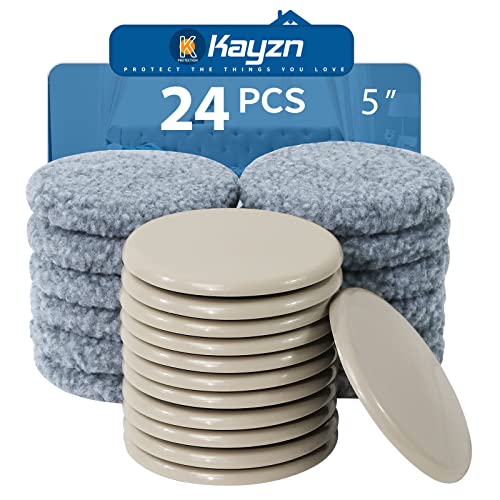 Furniture Sliders,Multi-Surface 2-in-1 Furniture Moving Pads for Carper & Hardwood Floors - 12 Pack 5" Carpet Sliders and 12 Hardwood Socks - Protect Floors & Carpet and Easier to Move
