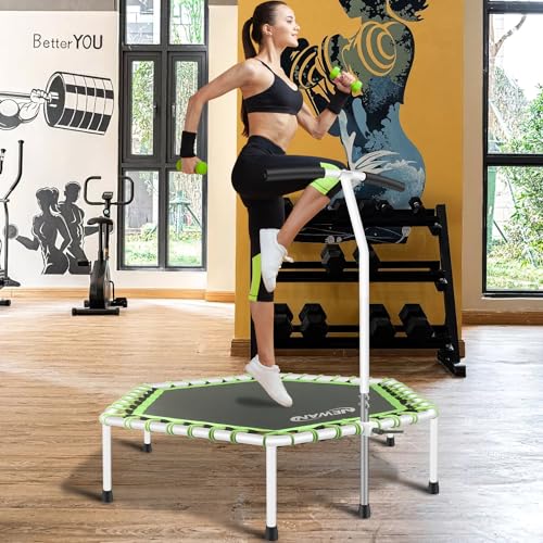 Newan 48'' Fitness Trampoline with Adjustable Handle Bar, Silent Trampoline Bungee Rebounder Jumping Cardio Trainer Workout for Adults - Max Limit 330 lbs - color: Green