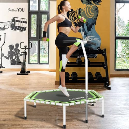 Newan 48'' Fitness Trampoline with Adjustable Handle Bar, Silent Trampoline Bungee Rebounder Jumping Cardio Trainer Workout for Adults - Max Limit 330 lbs - color: Green