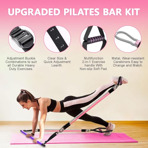 Pilates Bar Kit with Resistance Bands,Pilates Bar with Stackable Bands Workout Equipment for Legs,Hip,Waist and Arm,Exercise Fitness Equipment for Women & Men Home Gym Yoga Pilates - color: Violet
