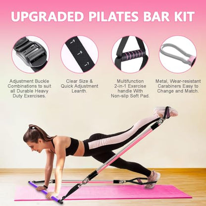 Pilates Bar Kit with Resistance Bands,Pilates Bar with Stackable Bands Workout Equipment for Legs,Hip,Waist and Arm,Exercise Fitness Equipment for Women & Men Home Gym Yoga Pilates - color: Violet