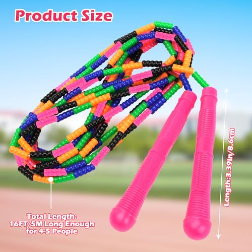 Coolrunner 16 FT Long Jump Rope(1 PACK), Double Dutch Jump Ropes, Soft Beaded Skipping for Kids Adults, Plastic Segmented Long Enough for 4-5 Jumpers - color: Pink