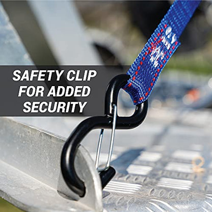 Heavy Duty Motorcycle Tie Down Straps - 1" x 8' Cam Buckle Straps with Soft Loops & Safety Hooks - Secures Motorbikes, Dirtbikes, ATV, UTV - 2 Pack - color: Blue
