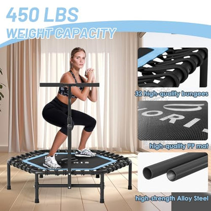 45'' Rebounder Trampoline for Adults - Max Load 450lbs, Trampoline with Adjustable Foam Handle Indoor/Outdoor Fitness Body Exercise - color: Blue