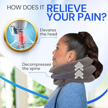 Cervical Traction Device – Inflatable & Adjustable Neck Stretcher Pillow for Instant Neck Traction Pain Relief – Neck Decompression Devices for Home Use