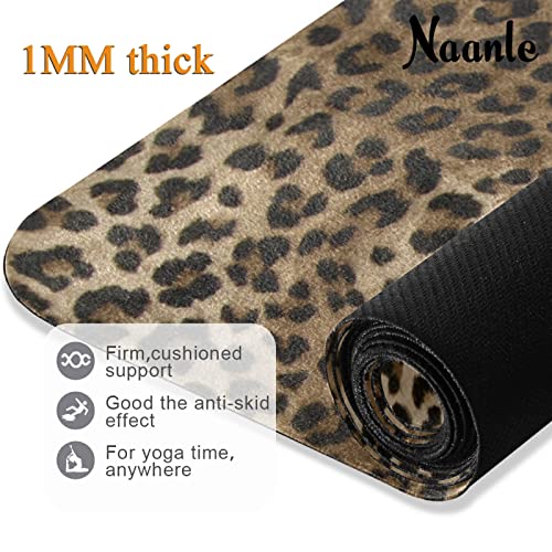 Naanle Leopard Yoga Mat with Carrying Bag Set, Leopard Print Exercise Mat Foldable Non Slip Travel Lightweight Workout Rug for Home Gym Yoga Pilates Stretching Floor Fitness 71x26 in - color: White 02