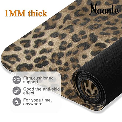 Naanle Leopard Yoga Mat with Carrying Bag Set, Leopard Print Exercise Mat Foldable Non Slip Travel Lightweight Workout Rug for Home Gym Yoga Pilates Stretching Floor Fitness 71x26 in - color: White 02