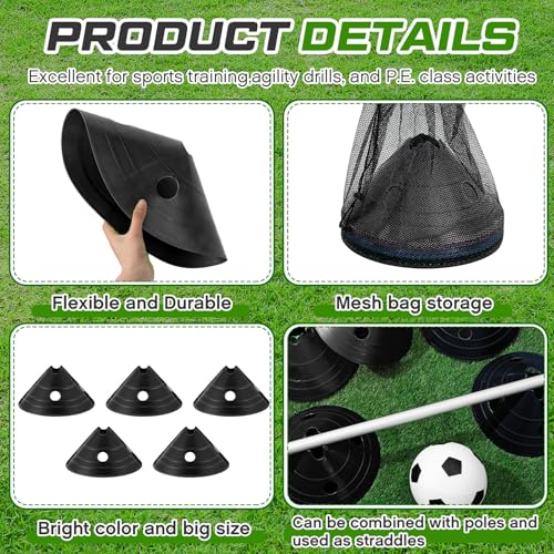 Jumbo Disc Cones Jumbo Soccer Cones with Mesh Bag Giant Large Agility for Soccer Training Adult Sports - color: Black