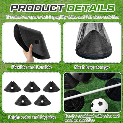 Jumbo Disc Cones Jumbo Soccer Cones with Mesh Bag Giant Large Agility for Soccer Training Adult Sports - color: Black