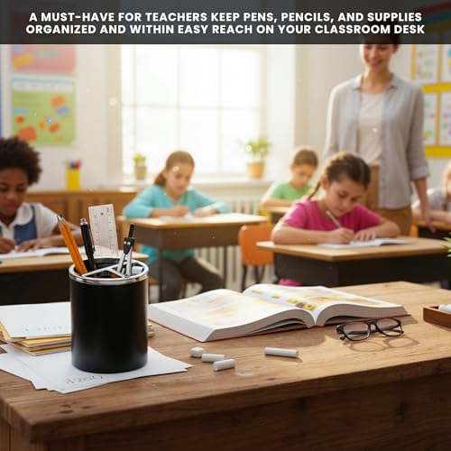 Black Pencil Holder for Desk | 3 Compartments Pencil Cups for Classroom, Home, Office Desks, Meeting Room | Pen Cup Holder for Desks & Decorative Pen Holders for Desk Cute Office Supplies - style: Style E
