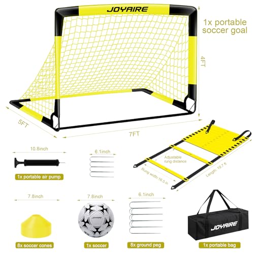 Pro-Grade Kids Backyard Soccer Goal, Tear-Resistant 5-Layer Polyester Soccer Net & 10mm Poles for Maximum Durability, 4x3ft/6x4ft/7x5ft, Pop Up Portable Soccer Training Equipment Set with Size 4 Ball - size: 7 ft x 5ft, 1 Pack, style: Yellow