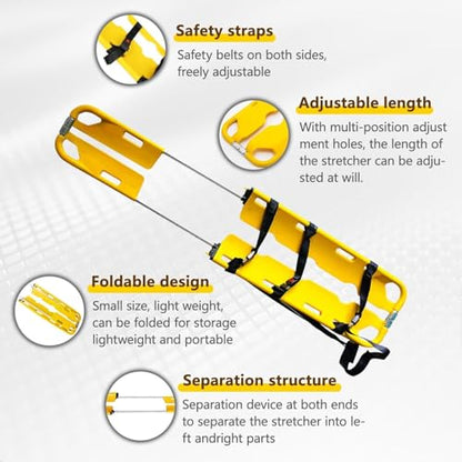 Portable Folding Scoop Stretcher, Adjustable Patient Transport Stretcher with Safety Straps, 350 Lb Capacity, PE Emergency Rescue Board for Ambulance and Hospital Use