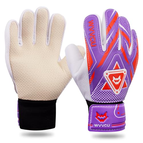 WVVOU Kids Goalie Gloves Soccer,Goalkeeper Gloves for Kids 8-12,Goalie Gloves Youth with Double Protection,Super Grip Anti-Slip Palm for All-Weather Training & Match Play - color: Purple, size: 4