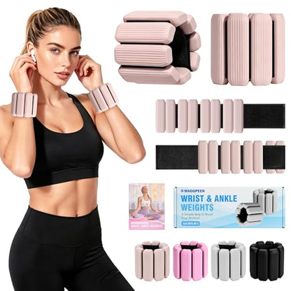 Wrist Weights Set, 2Pack Adjustable Ankle Weights for Women/Men(1 lb Each), Silicone Weighted Bangles for Yoga, Pilates, Running & Walking, Arm & Leg Weights - color: Beige