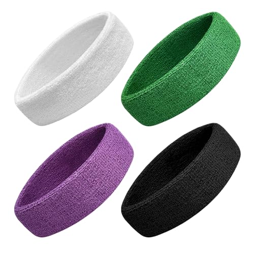 Sweatbands Sport Headbands for Men & Women, 12 Pcs Sweat Head Bands Moisture Wicking Sport Headband Cotton Sweatbands for Basketball, Athletic Exercise, Running - color: Black/White/Green/Purple