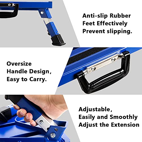 Aluminium RV Steps Adjustable Folding Step Stool with Non-Slip Rubber Feet, Stable Platform, Safety Strips, Handle, Easy Carry, Outdoor Camper Trailer Travel - Blue