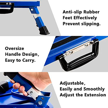 Aluminium RV Steps Adjustable Folding Step Stool with Non-Slip Rubber Feet, Stable Platform, Safety Strips, Handle, Easy Carry, Outdoor Camper Trailer Travel - Blue