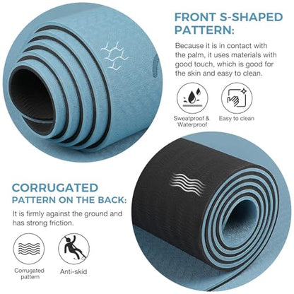 Gruper Yoga Mat Non Slip TPE Extra Wide Yoga Mat with Alignment Mark, 72"L x 32"W x 0.32"/0.24"Th (183cm x 80cm x 8mm/6mm), Anti-Tear Exercise Mat with Carrying Strap and Bag, Workout Mats for Yoga, Pilates