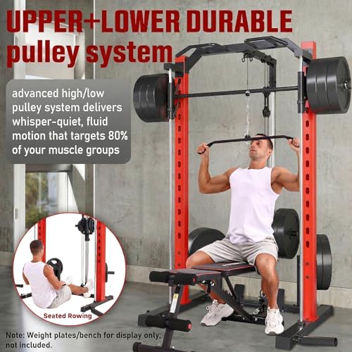 OPPSDECOR All-in-One Adjustable Smith Machine with LAT-Pull Down System - color: Vermilion