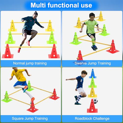 Football Training Cones Agility Soccer Cones, Indoor Outdoor and Festive Events Field Marker Agility Cones with 5 Adjustable Soccer Agility Training Poles - size: Hurdle Cone 5 Set With Nails