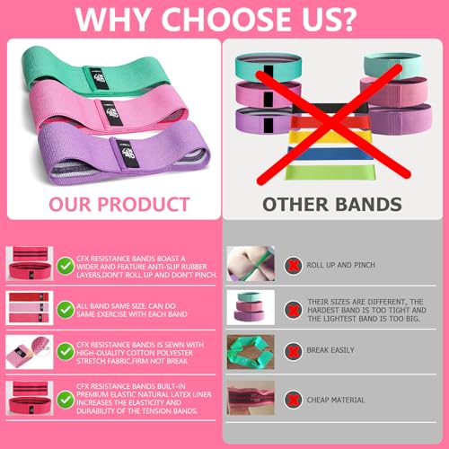Resistance Bands Set, Exercise Bands with Non-Slip Design for HIPS & Glutes, 3 Levels Workout Bands for Women and Men, Booty Bands for Home Fitness, Yoga, Pilates