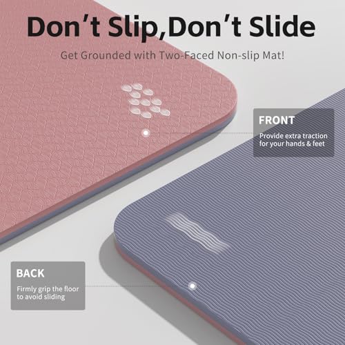 PAIDU Yoga Mat 8mm TPE Non‑Slip Fitness Mat with Strap for Home Workouts - color: Deep Pink&Grey