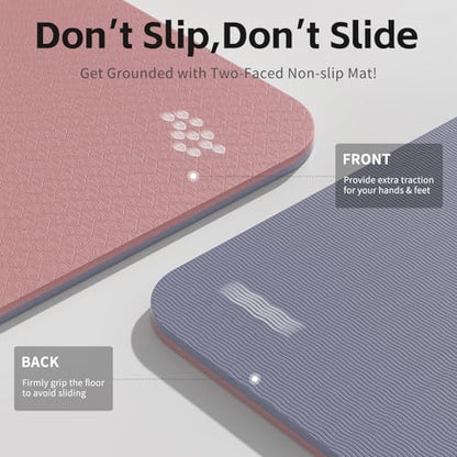 PAIDU Yoga Mat 8mm TPE Non‑Slip Fitness Mat with Strap for Home Workouts - color: Deep Pink&Grey