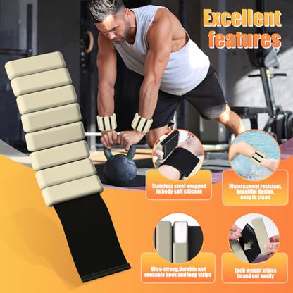 Ankle Weight Wrist Weight 2 Pack (1lb Each) Adjustable Arm and Leg Weight Suitable for Women and Men Pilates Gym Yoga Aerobic Strength Training - color: Beige